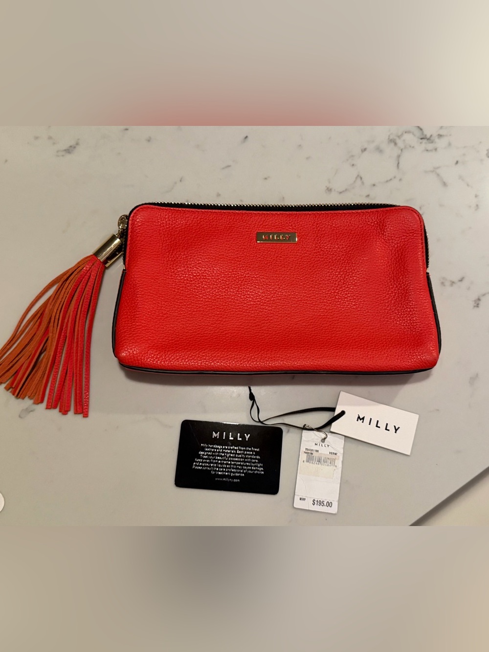 Milly 157132 Women's Astor Tassel Neon Coral Clutch